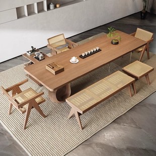 侘寂风实木大板禅意茶桌现代简约办公室客厅家具套装洽谈桌会议桌