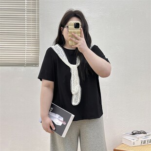 显瘦遮肉设计感上衣百搭潮 胖MM假两件披肩T恤夏短袖 宛宛大码 女装