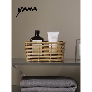 YANA亚纳家用手工PE彷藤编织长方形收纳筐桌面收纳盒杂物整理篮子