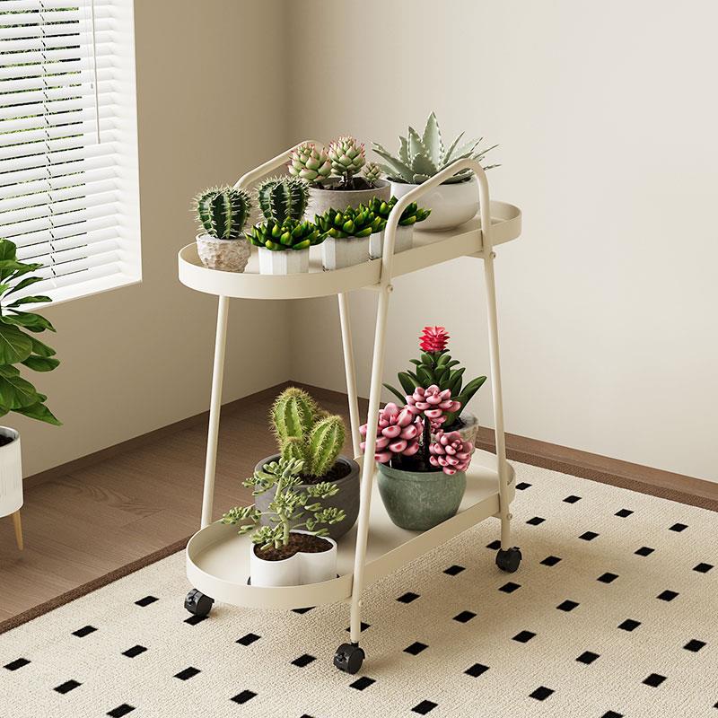 客厅铁艺花架置物架落地阳台可移动带轮小推车花盆托 托架多肉架