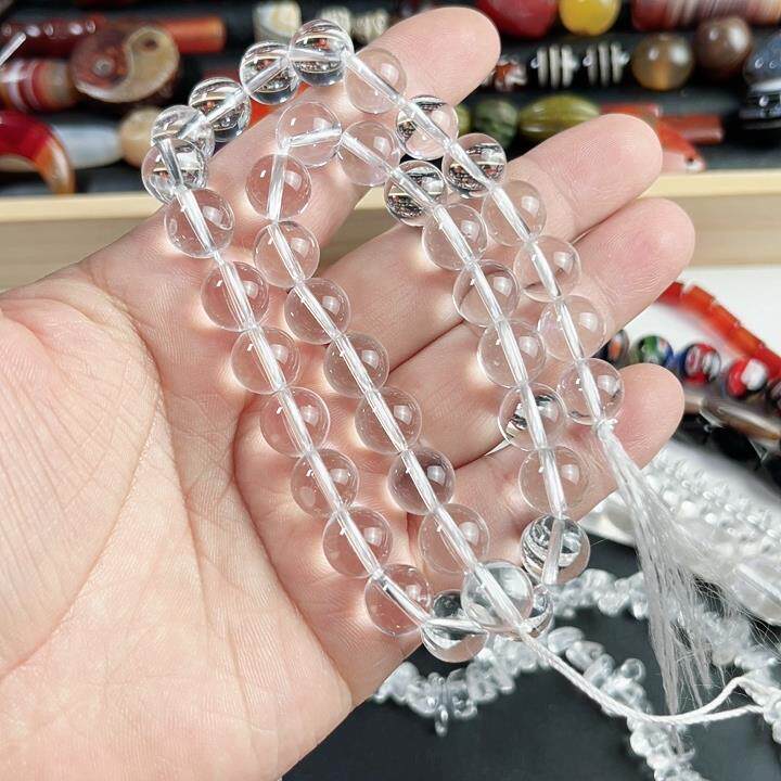 10mm纯天然a级白色水晶圆珠松散珠一个38厘米长DIY手炼与珠半成品