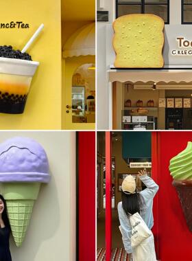 奶茶店创意冰淇淋壁挂装饰品彷真面包门头摆件商铺发光玻璃钢雕塑