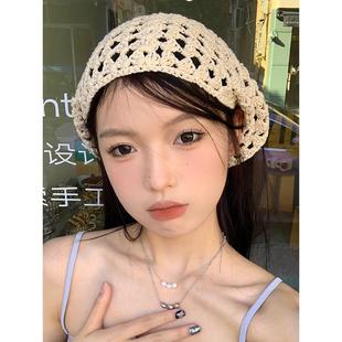甜美ins法式 日系手工钩针头巾女2024新款 三角巾网红针织发带头带