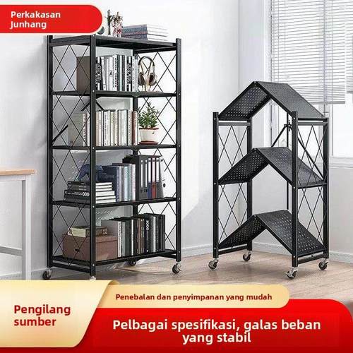 新款 收纳架免安装多层厨房大折叠落地带轮子客厅可移动整理置物