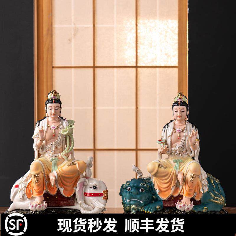 德化陶瓷文殊普贤菩萨神像家用客厅书房供奉摆件佛像工艺礼品摆饰