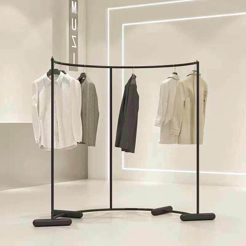 服装店中岛展示架铁艺黑色弧形衣服陈列架组合女装店铺货架挂衣架