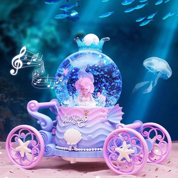 梦幻美人鱼马车水晶球音乐盒旋转城堡公主八音盒儿童女孩生日礼物,家居饰品,音乐盒,淘宝优惠券,粉丝福利购,淘宝优惠卷