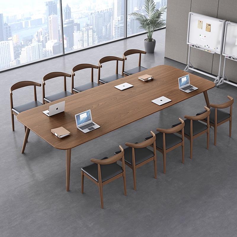 简易实木会议桌椅组合长方形大板桌子商用洽谈工作台长条桌办公桌