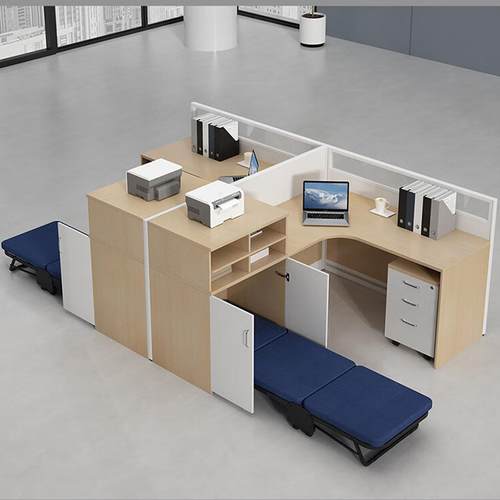 员工办公桌屏幕电脑办公桌员工午休工作站带活动柜折叠床办公家具