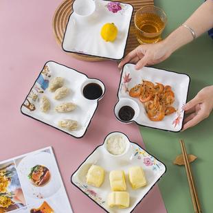 网红饺子盘薯条盘子带蘸料醋碟水饺专用分格盘创意饺子碟餐盘虾盘