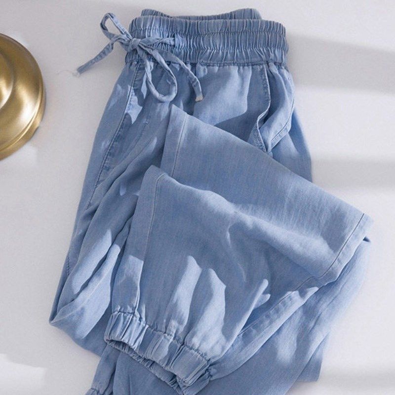 肥仔宽松特大码300斤夏季薄款冰丝牛仔裤男女休闲束脚休闲哈伦裤2,男装,牛仔裤,淘宝优惠券,粉丝福利购,淘宝优惠卷