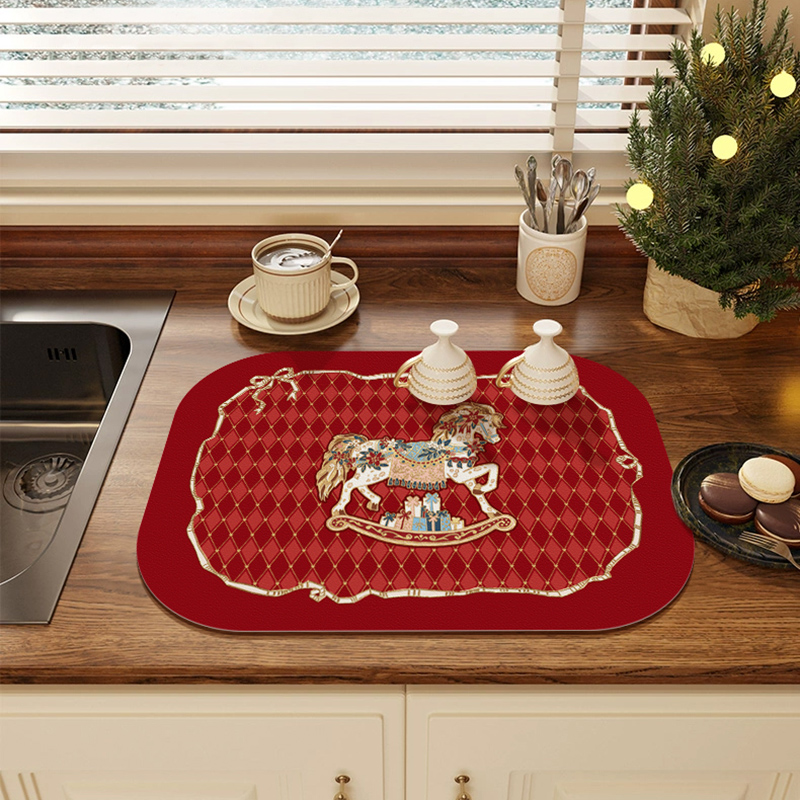 塞拉斯蒂娅法式复古木马耶诞新年厨房台面沥水垫洗手台防滑吸水凉