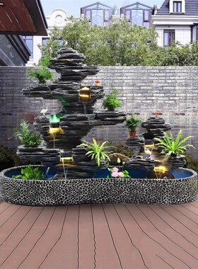 大型假山流水喷泉摆件庭院户外落地水池造景N鱼池家庭装饰花园景
