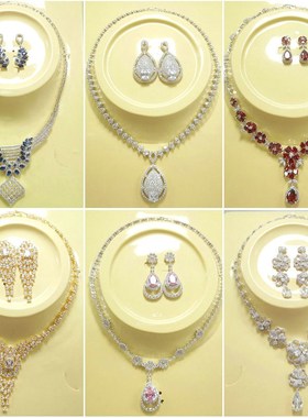 项链套装组合女网红两件套宴会奢华气质锆石结婚结婚礼服晚宴3881