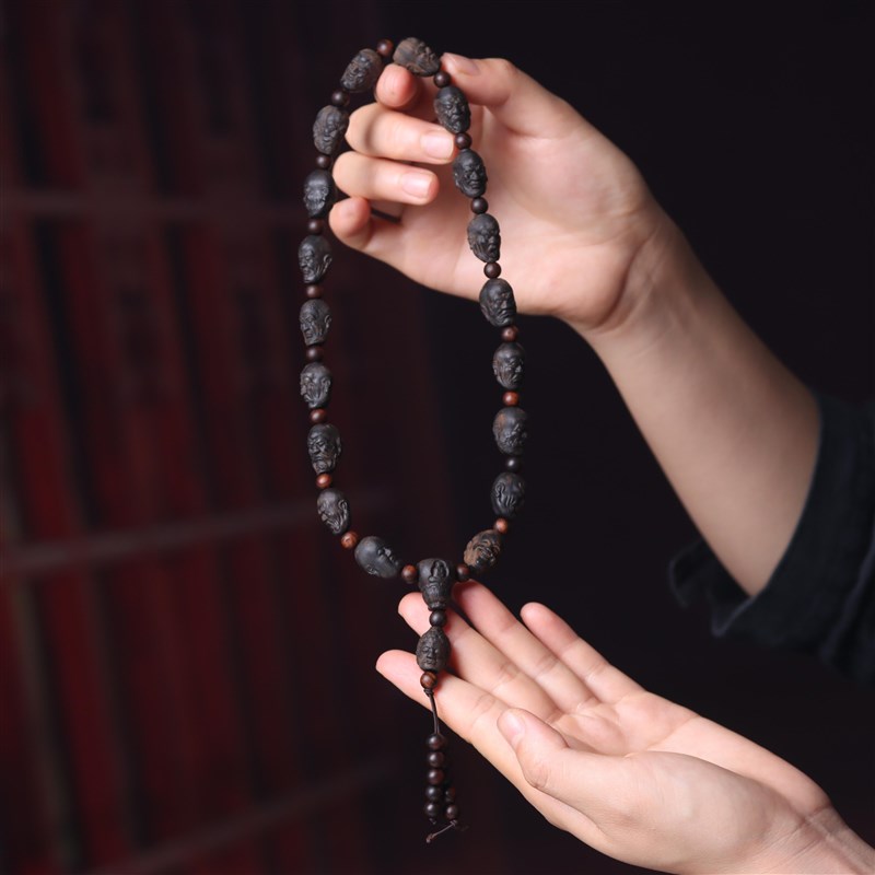 沉香木雕刻十八罗汉佛珠手串貔貅男女念珠长手持沉香汽车挂件装饰