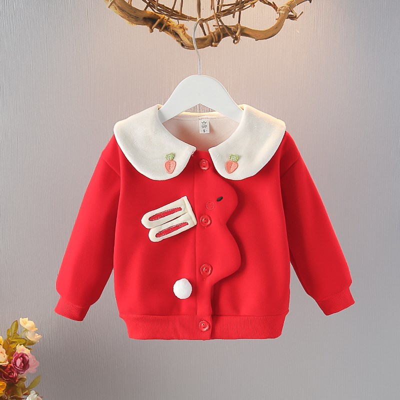 女童加绒外套套装秋冬款薄绒0-1岁567个月可爱女宝宝婴儿保暖上衣