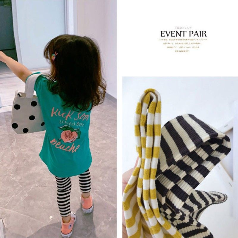 女童纯棉舒适紧身打底裤2021春夏韩版时髦修身条纹儿童长裤子