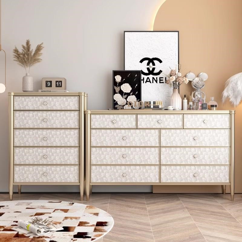 法式奶油风九斗抽屉收纳柜u简约现代实木五斗柜美式轻奢卧室床尾