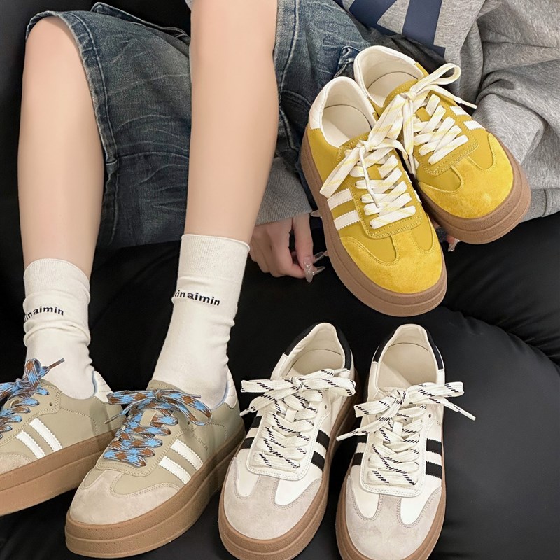 真皮厚底德训鞋i女2025春季新款韩版百搭增高松糕运动板鞋休闲鞋