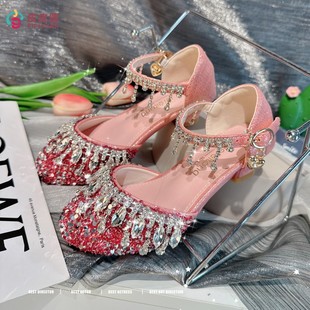 女中童凉鞋夏款2024爆款女孩儿童女生女童夏天女款高跟女鞋公主风