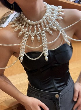 设计自制~ 花式串珠 简约婚纱礼服肩链重工编织项链