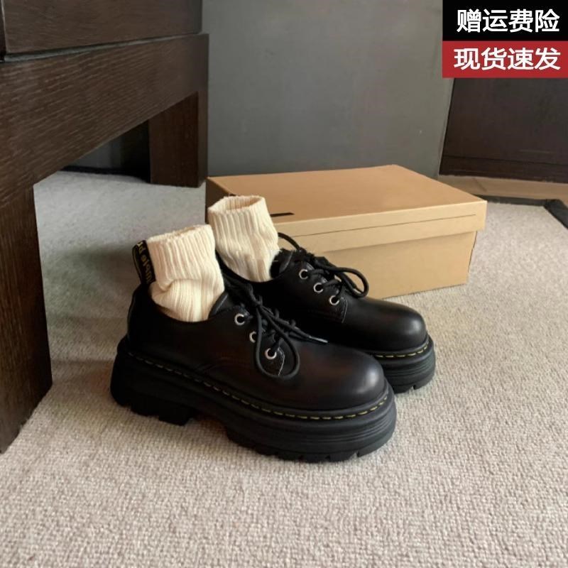 软牛皮~增高厚底小皮鞋女秋冬新B款英伦风学院系带牛津鞋松糕单鞋