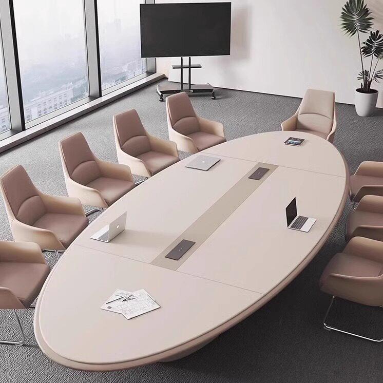烤漆会议桌椭圆形会议桌简约现代办公会议桌大型洽谈接待桌椅组合
