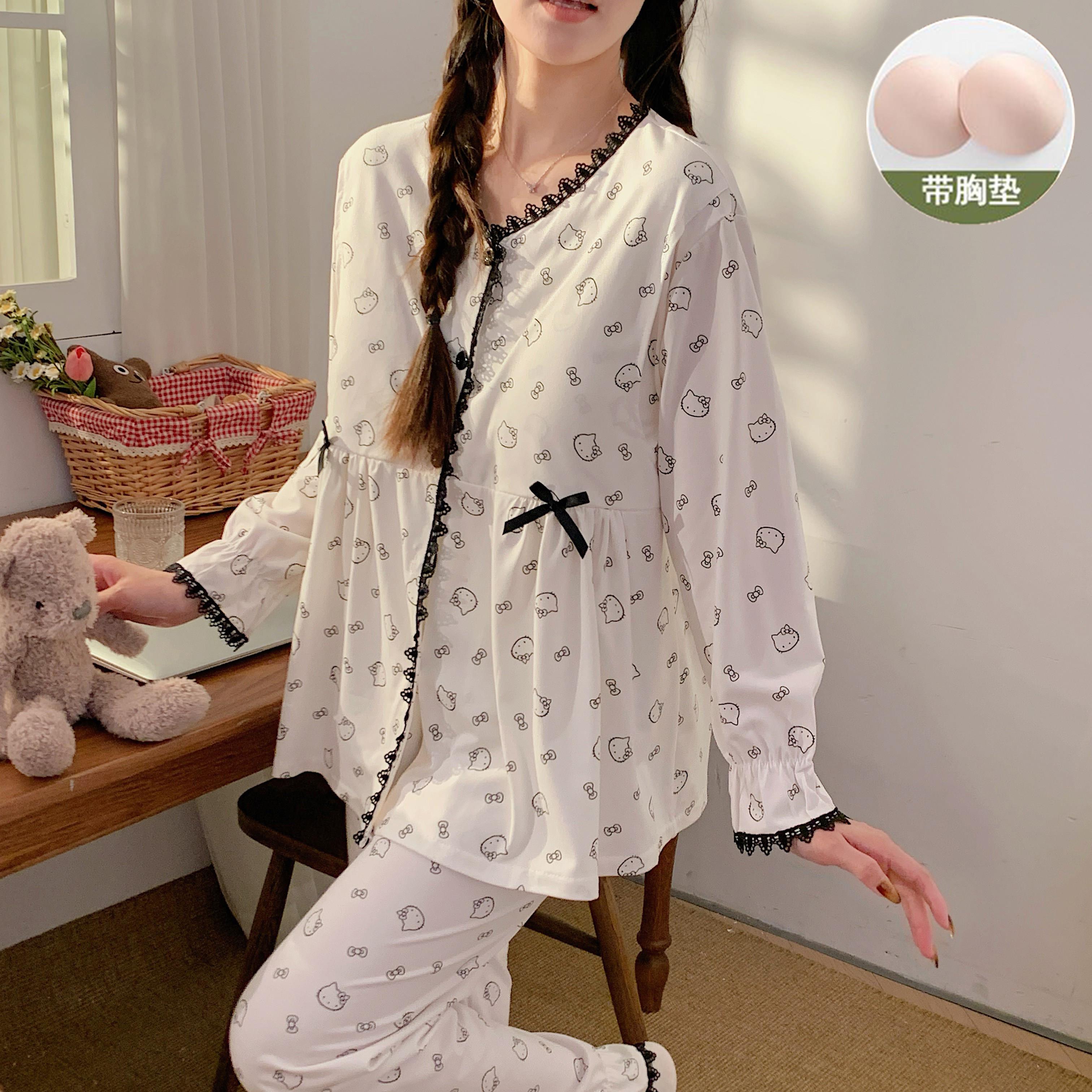 带胸垫月子服孕妇睡衣产后春夏薄款哺乳产妇大码200斤家居服套装