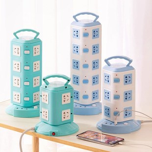 桌面立式插座多功能防过载保护插排插线板多插位塔式分控办公家用