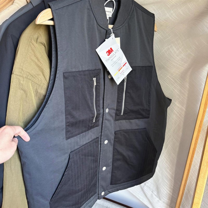 3M暖绒!人字纹 薄棉马甲! 男式工装阔版潮款休闲外套棒球领背心