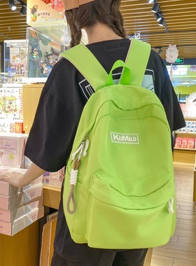 书包2024新款绿双肩包高颜值女生初中高中生大容量荧光绿色肩包女