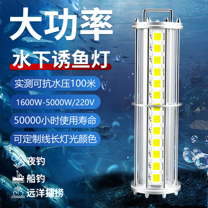 大功率5000W水下诱鱼灯船用集鱼灯2C20v海钓鱿鱼聚鱼捕鱼夜钓led
