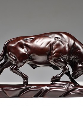 黑檀实木质雕刻牛摆n件客厅拓荒牛开荒牛吉祥物化解办公桌红木礼