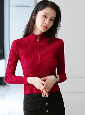 半拉链气质短款g毛衣女春季新款女装2024小个子针织衫半高领打底