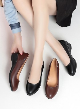 工作鞋女c黑色春软底舒适久站不累脚防滑上班皮鞋空姐酒店职业女