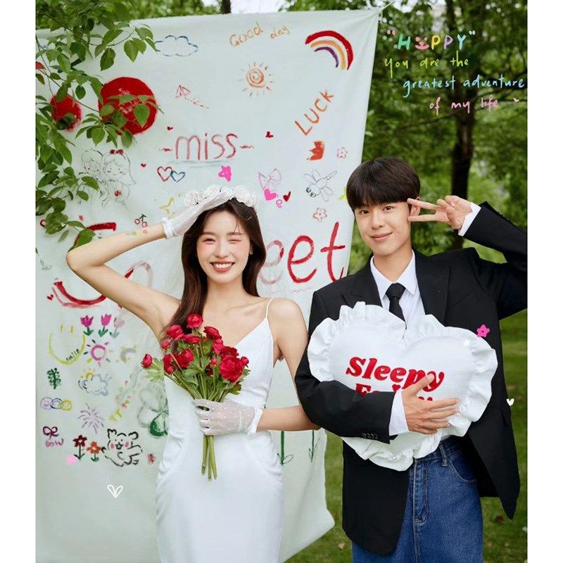 森系婚纱照摄影背景布道具涂鸦挂布影楼写真外景拍照小清新挂布