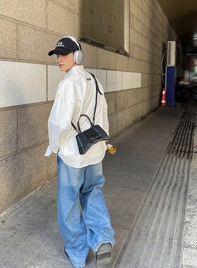 PLTH*早秋韩系翻领长袖衬衫男纯色宽松休闲百搭暖白色高级感衬衣