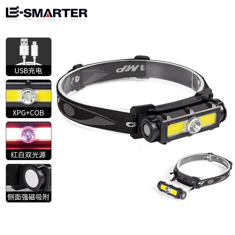 新款LED双光源头灯强磁吸附可拆卸折叠垂钓钓鱼灯户外工作检修灯