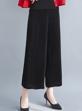 褶皱2025新款夏季宽松薄款直筒裤雪纺白色阔腿裤子女高腰垂感