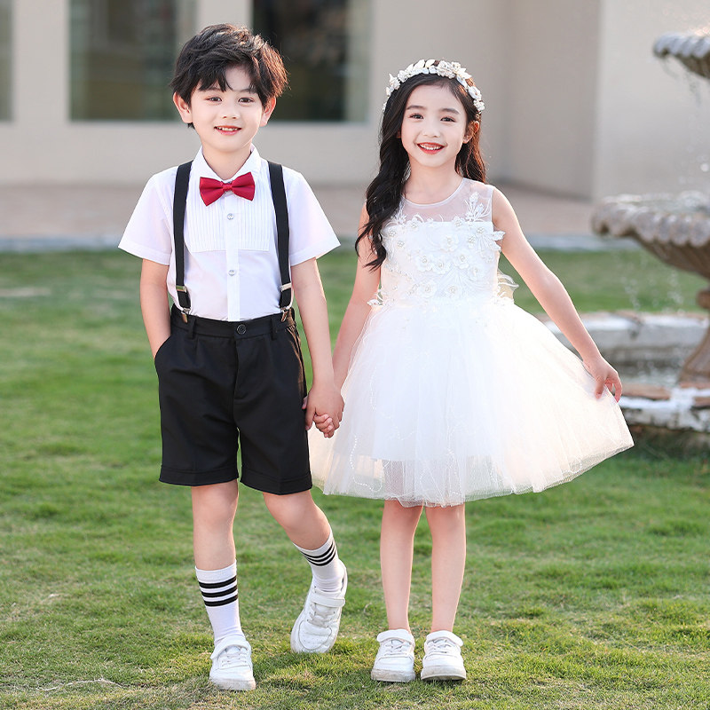 六一儿童演出服女童公主白色蓬蓬裙男童大合唱幼儿园毕业表演服装