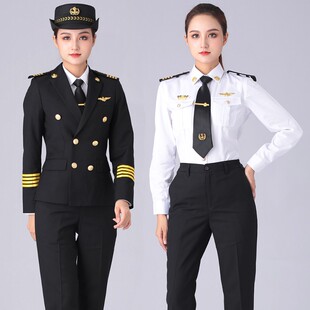 女款邮轮游艇船长制服船员黑色西装外套海事船务工作服个性女西服