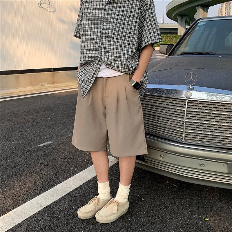 西装短裤男夏季日系潮牌工装五分裤男生时尚简约男女宽松直筒中裤,男装,短裤,淘宝优惠券,粉丝福利购,淘宝优惠卷