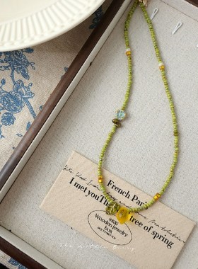 春夏季柠檬串珠绿色项链女森系小众设计高级感锁骨链配饰百搭日常