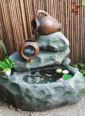 田园假山喷泉流水微景观摆件w养鱼缸阳台花园庭院露台装饰布置盆