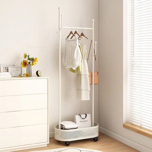 可移动衣架落地卧室家用挂衣架金属奶油风衣帽间收纳置物衣帽架子