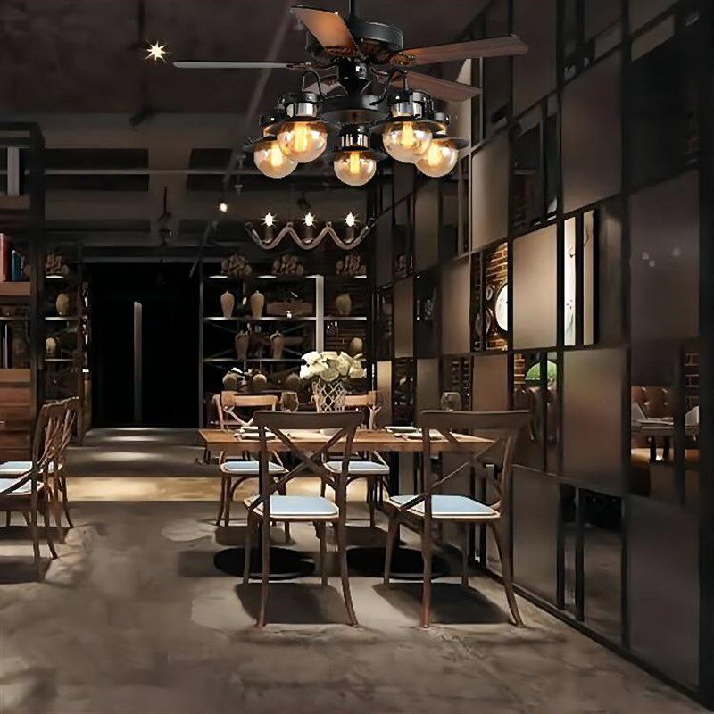 复古风扇灯工业餐厅酒吧酒馆服装店火锅店铺商用一体X风扇美式吊
