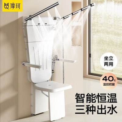 老人坐式恒温淋浴器多功能花洒扶手折叠洗澡椅挂墙U式家用坐浴神