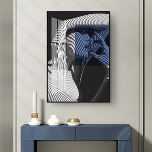 客厅餐厅抽象装饰画现代轻t奢蓝色几何壁画民宿室内装修样板间挂