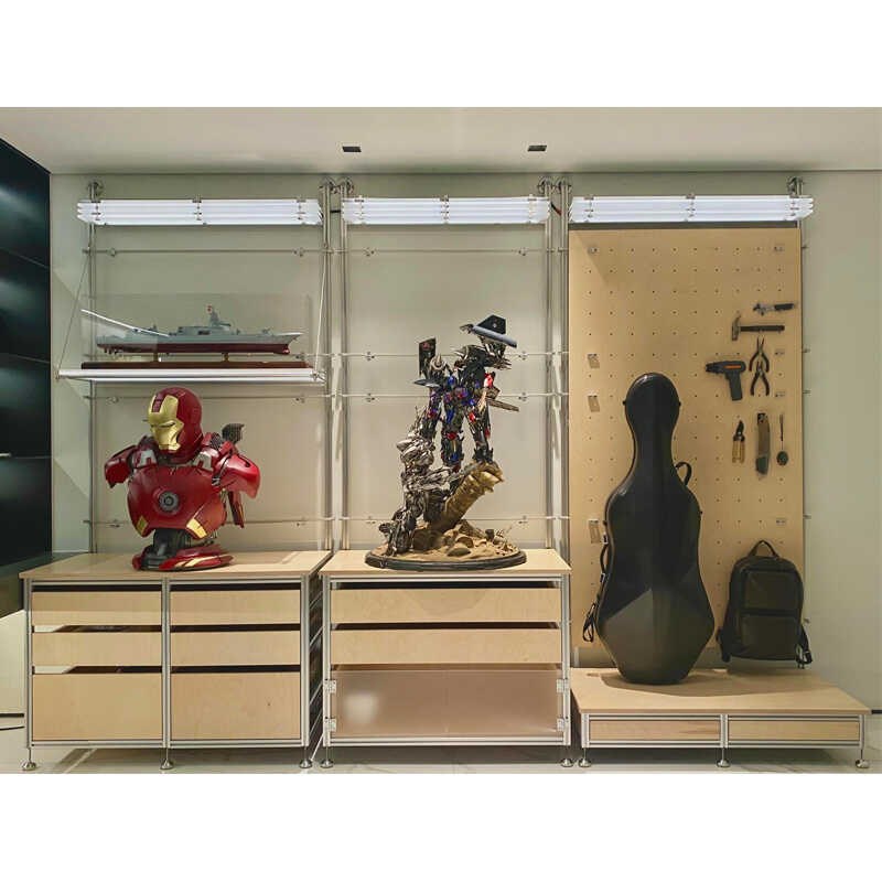 中古洞洞板置物i架带灯铝型材书柜展示架收纳抽屉储物架子家用客