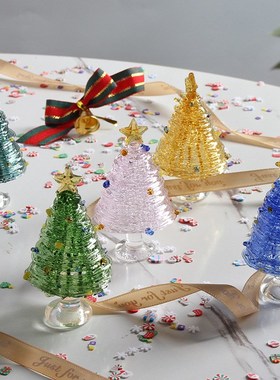 淄博琉璃工艺品摆件儿童圣诞节礼物纯手工玻璃拉丝圣诞Z树桌面装